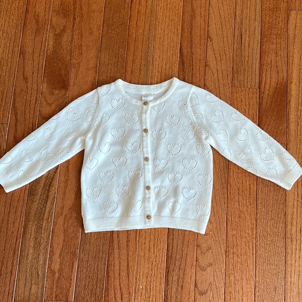 H&M Light Cream Heart Cutout Cardigan 9 month NWOT